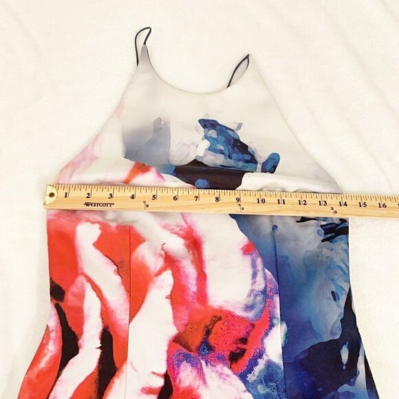 Nicholas red white blue floral fitted silk asymmetrical mini dress needs repair - Picture 3 of 10